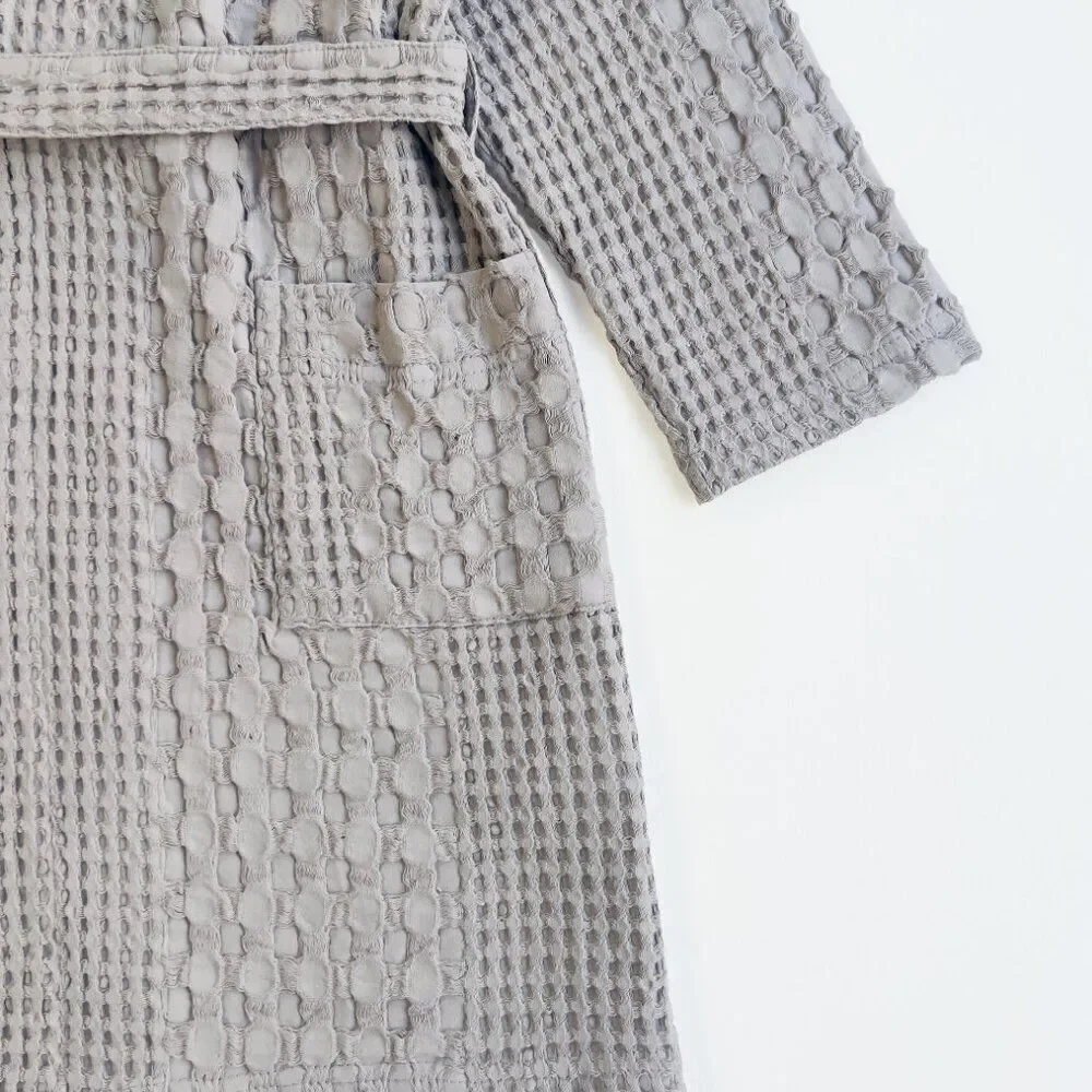 Organic Waffle Cotton Kids Bathrobe Grey